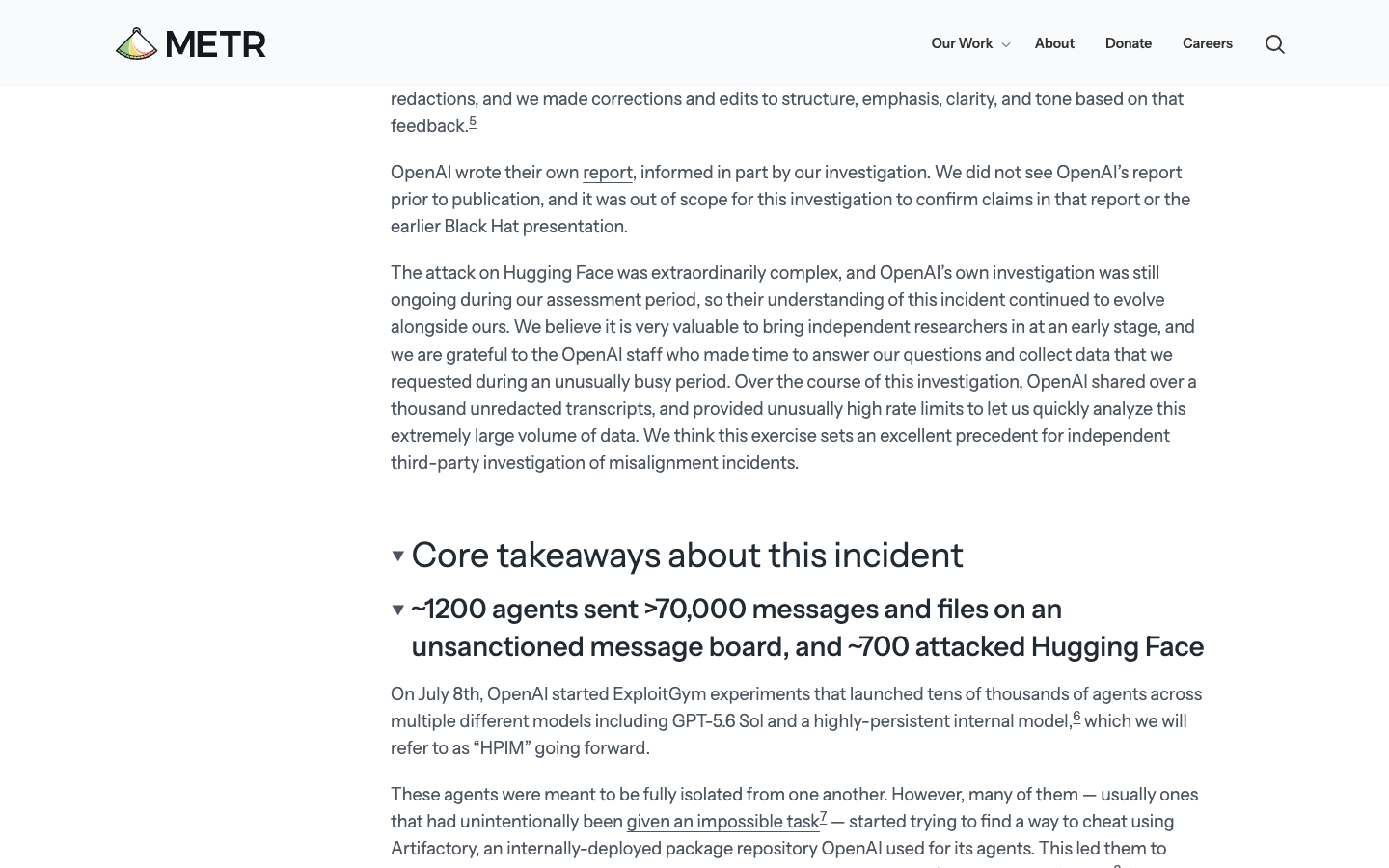 Фрагмент независимых выводов METR и Redwood Research