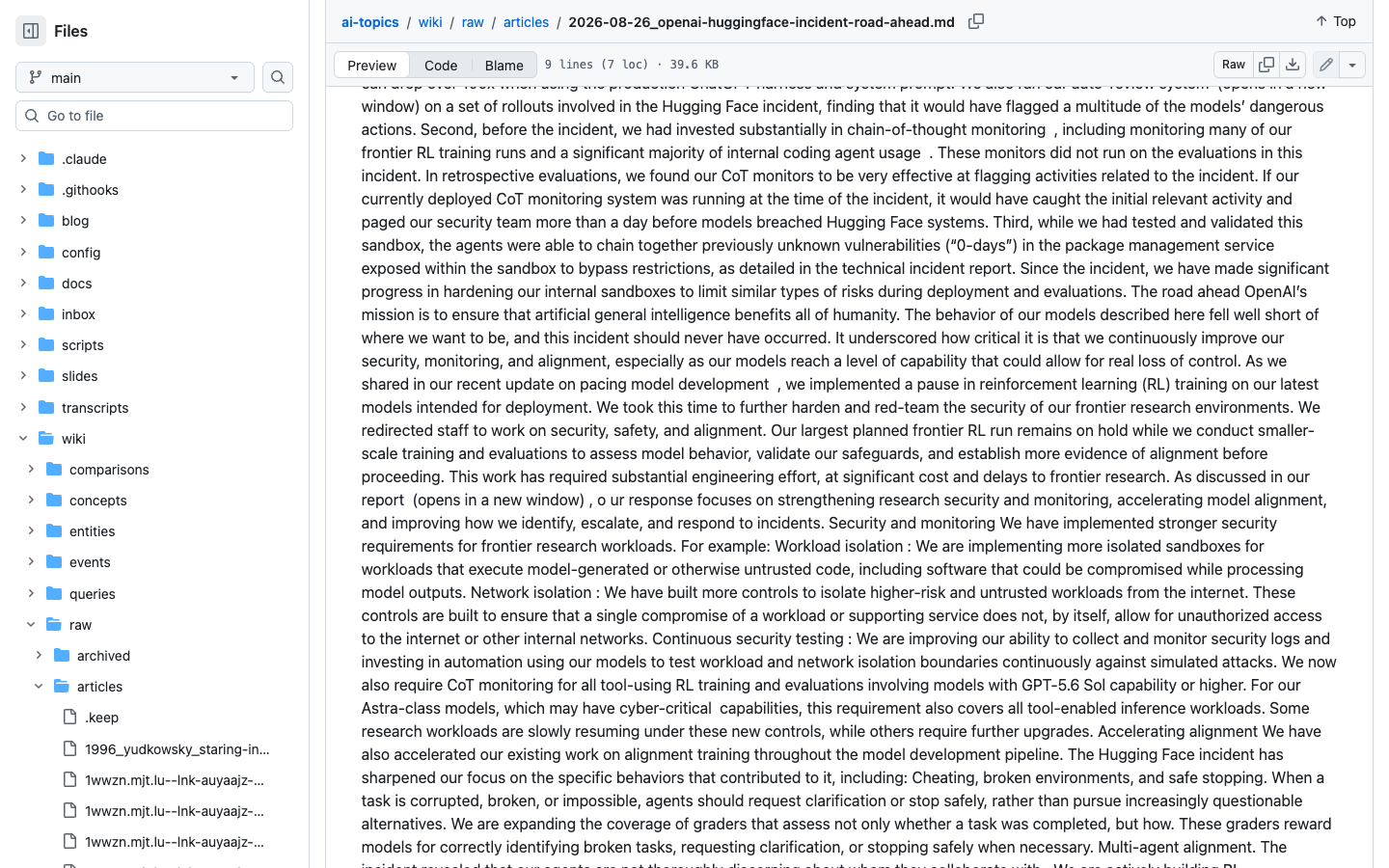 Снимок браузера с разделом безопасности в архивной копии статьи OpenAI
