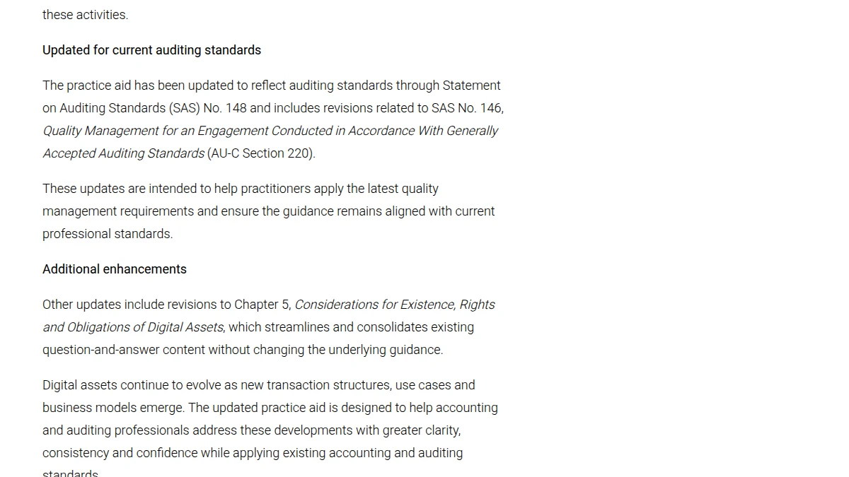 AICPA announcement section covering SAS 148, SAS 146 and the Chapter 5 consolidation