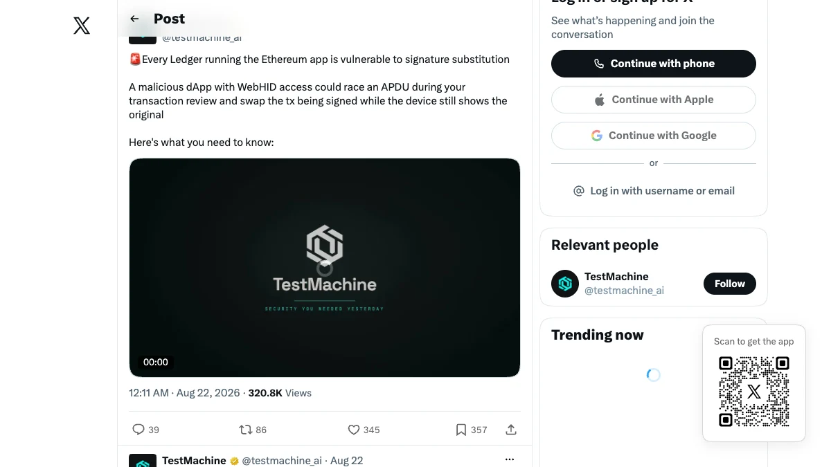 TestMachine's public disclosure describing its claimed attack path
