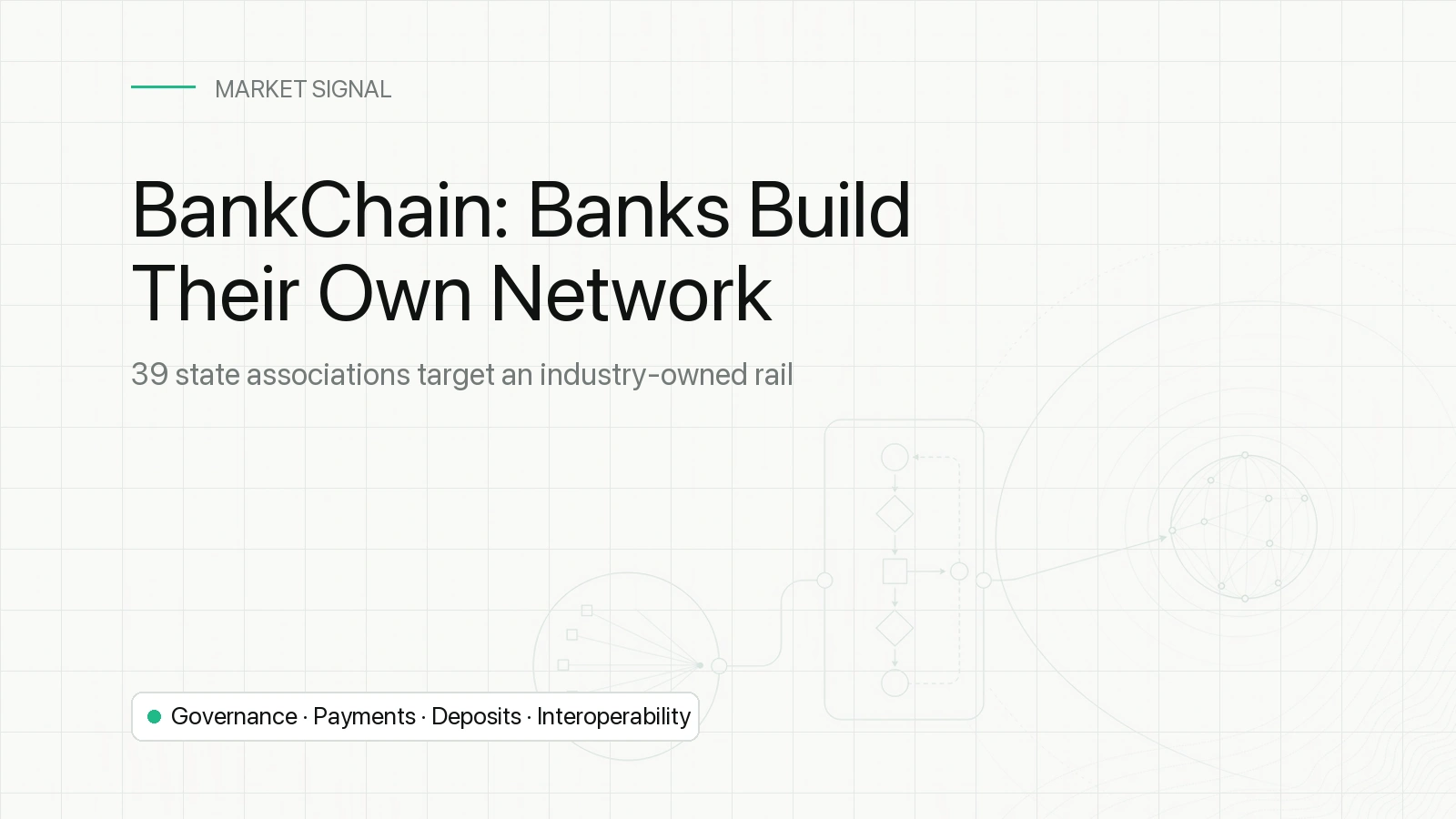 BankChain cover showing an industry-owned banking network linking governance, payments, deposits and interoperability